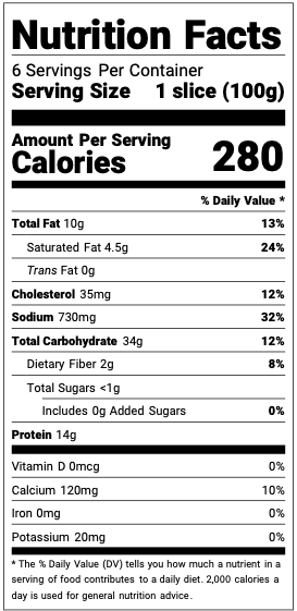 Nutrition facts label