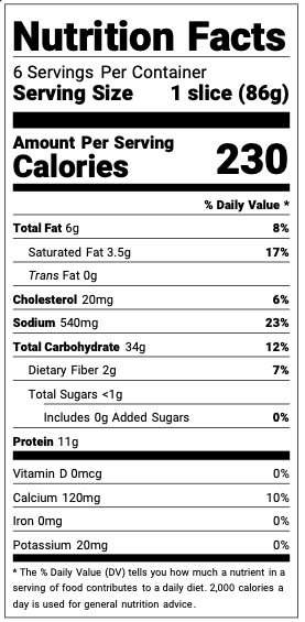 Nutrition facts label