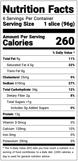 Nutrition facts label